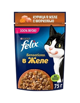 Felix Sensations пауч консервы для кошек, с курицей в желе с морковью 26х75г купить  зоотовары для животных