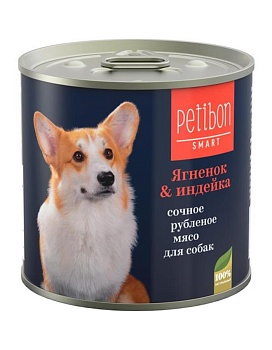 Petibon Smart консервы для собак сочное рубленое мясо с ягненкоми и ндейкой 12х240г купить  зоотовары для животных