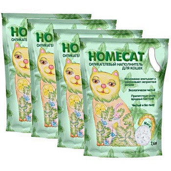 HOMECAT Мята силикагелевый наполнитель для кошачьих туалетов с ароматом мяты 4х7,6л купить  зоотовары для животных