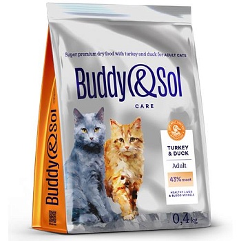 BUDDY SOL CARE ADULT сухой корм для взрослых кошек с индейкой и уткой 400г купить  зоотовары для животных