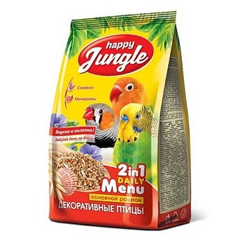 HAPPY JUNGLE Корм для декоративных птиц (универсал) 350гр купить  зоотовары для животных