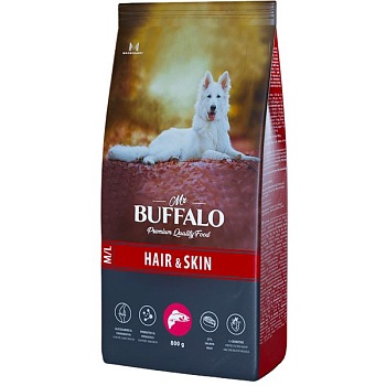 Mr.Buffalo B135 HAIR & SKIN CARE сухой корм для собак средних и крупных пород с лососем 800г купить  зоотовары для животных