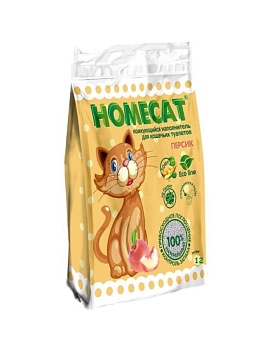 HOMECAT Эколайн Персик комкующийся наполнитель для кошачьих туалетов 12л купить  зоотовары для животных