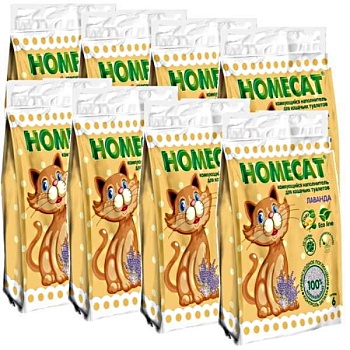 HOMECAT Эколайн Лаванда комкующийся наполнитель для кошачьих туалетов 8х6л купить  зоотовары для животных