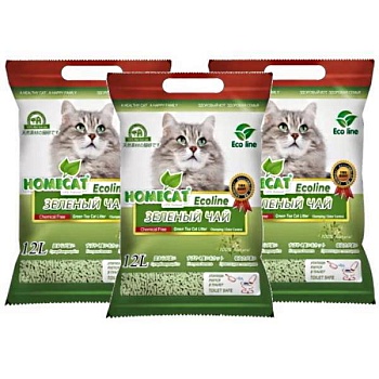 HOMECAT Эколайн Зеленый чай комкующийся наполнитель 3х12л купить  зоотовары для животных