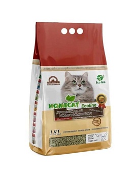 HOMECAT Ecoline древесный комкующийся наполнитель в гранулах для кошачьих туалетов 18л купить  зоотовары для животных