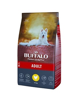 Mr.Buffalo B129 ADULT M/L сухой корм для собак средних и крупных пород с курицей 14кг купить  зоотовары для животных