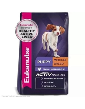 EUKANUBA PUPPY MEDIUM BREED р сухой корм для щенков средних пород 800гр купить  зоотовары для животных