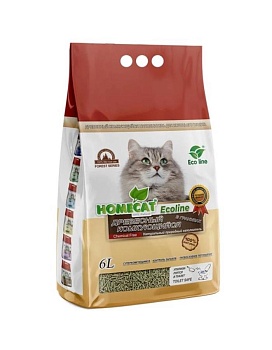 HOMECAT Ecoline древесный комкующийся наполнитель в гранулах для кошачьих туалетов 6л купить  зоотовары для животных