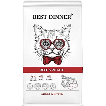 Best Dinner Adult Корм сухой для котят и взрослых кошек с Говядиной и картофелем 10кг купить  зоотовары для животных