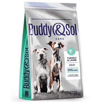 BUDDY SOL CARE ADULT SENSITIVE сухой корм для взрослых собак средних и крупных пород с индейкой и ягненком 3кг купить  зоотовары для животных