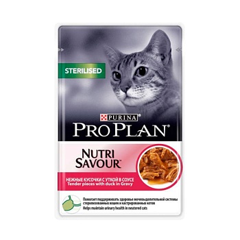 Pro Plan Nutri Savour Sterilised консервы для стерилизованных кошек с Уткой 26х85гр купить  зоотовары для животных