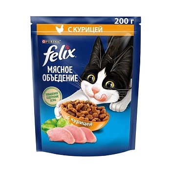Felix Мясное объедение корм для кошек, с курицей 200г купить  зоотовары для животных