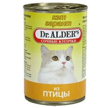 Dr. ALDER`S Кэт Гарант консервы для кошек Сочные кусочки в соусе Птица 24х415г купить  зоотовары для животных