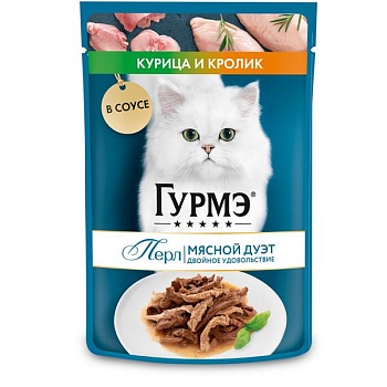 Гурмэ Перл Мясной Дуэт влажный корм для взрослых кошек, со вкусом кролик и курица, нежное филе 75гр купить  зоотовары для животных