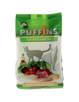 Puffins сухой корм для кошек Кролик и индейка 400г купить  зоотовары для животных