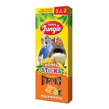 HAPPY JUNGLE Палочки для птиц мед+фрукты 3 шт купить  зоотовары для животных