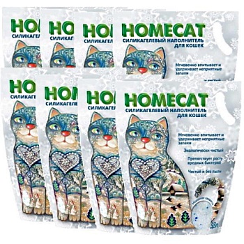 HOMECAT Морозная свежесть Силикагелевый наполнитель для кошачьих туалетов с ароматом морозной свежести 8х3,8л купить  зоотовары для животных