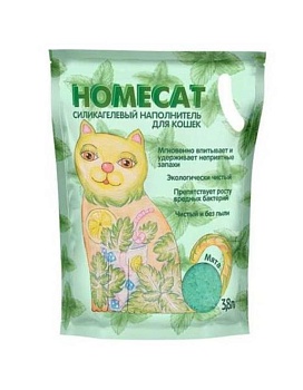 HOMECAT Мята силикагелевый наполнитель для кошачьих туалетов с ароматом мяты 3,8л купить  зоотовары для животных