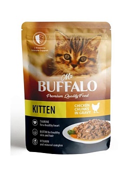 Mr.Buffalo KITTEN влажный корм корм котят Цыпленок в соусе 28х85гр купить  зоотовары для животных