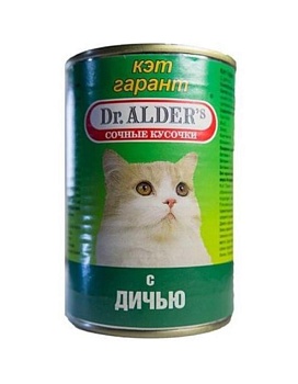 Dr. ALDER`S Кэт Гарант консервы для кошек Сочные кусочки в соусе Дичь 24х415г купить  зоотовары для животных