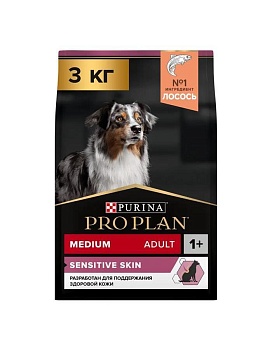 PRO PLAN Adult Medium Sensitive Skin сухой корм для собак средних пород 10 - 25 кг с чувствительной кожей Лосось 3кг купить  зоотовары для животных