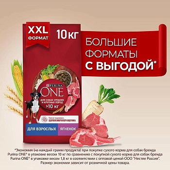 PURINA ONE для собак средних и крупных пород Ягненок Рис 10кг купить  зоотовары для животных