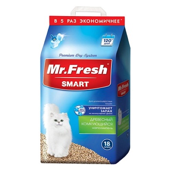 Mr.Fresh SMART наполнитель для длинношёрстных кошек 18л купить  зоотовары для животных