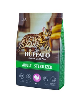 Mr.Buffalo STERILIZED сухой корм для стерилизованных кошек с индейкой 400г купить  зоотовары для животных