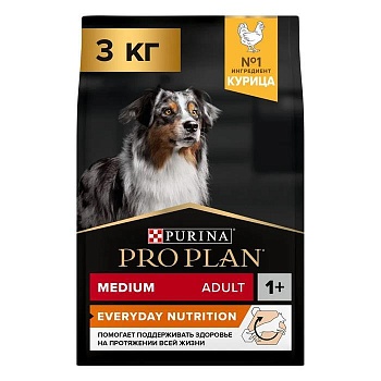 Pro Plan Medium Adult сухой корм для собак средних пород 10 - 25 кг Курица 3кг купить  зоотовары для животных