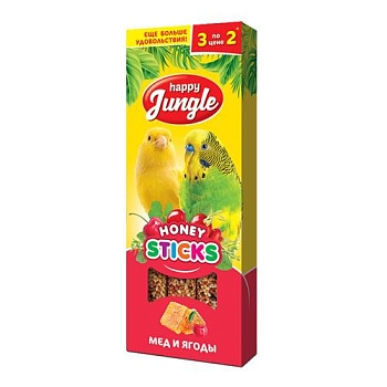 HAPPY JUNGLE Палочки для птиц мед+ягоды 3 шт купить  зоотовары для животных