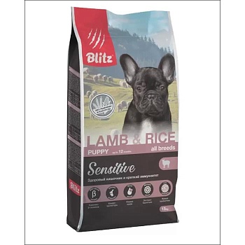 BLITZ Puppy LAMB & RICE All Breeds Sensitive корм для щенков всех пород 15 кг купить  зоотовары для животных