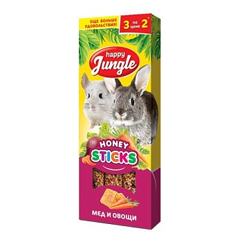 HAPPY JUNGLE Палочки для крупных грызунов мед+овощи 3 шт купить  зоотовары для животных