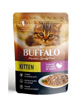 Mr.Buffalo KITTEN влажный корм корм котят Индейка в соусе 28х85гр купить  зоотовары для животных