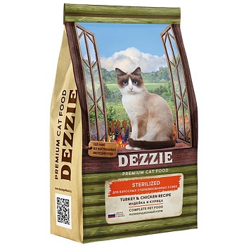 DEZZIE Sterilized Cat Сухой корм для взрослых стерилизованных кошек, Курица с Индейка 2кг купить  зоотовары для животных