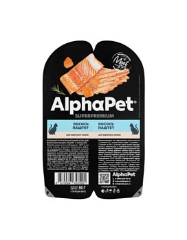 AlphaPet Superpremium Влажный полнорационный корм для взрослых кошек паштет с лососем 15х80г купить  зоотовары для животных