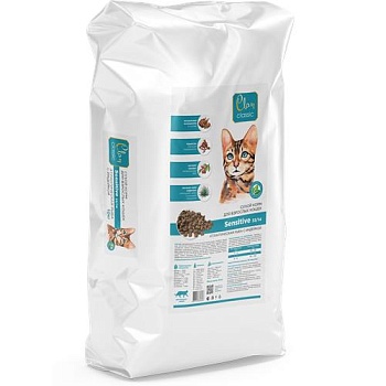CLAN CLASSIC Sensitive Корм сухой для кошек с чувствительным пищеварением Атлантическая рыба/индейка 10кг купить  зоотовары для животных