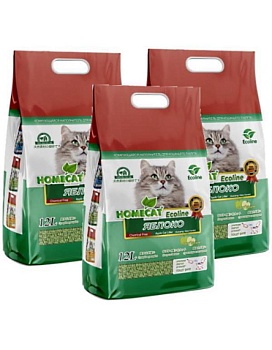HOMECAT Эколайн Яблоко комкующийся наполнитель для кошачьих туалетов с ароматом яблока 3х12л купить  зоотовары для животных