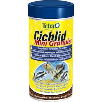 TETRA Cichlid Mini Granules Основной корм в виде гранул для всех видов цихловых и других крупных декоративных рыб 250мл. купить  зоотовары для животных