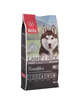BLITZ Adult LAMB & RICE Sensitive корм для взрослых собак всех пород 15 кг купить  зоотовары для животных