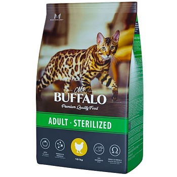 Mr.Buffalo STERILIZED сухой корм для стерилизованных кошек с курицей 10кг купить  зоотовары для животных