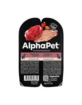 AlphaPet Superpremium Влажный полнорационный корм для взрослых собак паштет с говядиной 15х100г купить  зоотовары для животных