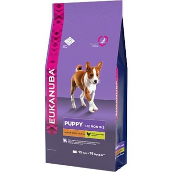 EUKANUBA PUPPY MEDIUM BREED сухой корм для щенков средних пород 15кг купить  зоотовары для животных