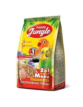 HAPPY JUNGLE Корм для декоративных птиц (универсал) 350гр купить  зоотовары для животных