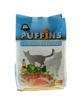 Puffins сухой корм для кошек Курочка и рыбка 400г купить  зоотовары для животных