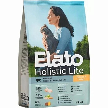 Элато Holistic Lite сухой для кастрированных котов, стерилизованных и малоактивных кошек Курица и Индейка 1,5кг купить  зоотовары для животных