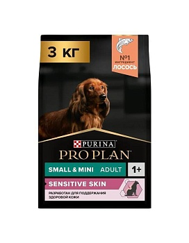 PRO PLAN Adult Small & Mini Sensitive Skin сухой корм для собак мелких и карликовых пород 1 - 10 кг с чувствительной кожей Лосось 3кг купить  зоотовары для животных