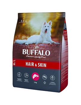 Mr.Buffalo B135 HAIR & SKIN CARE сухой корм для собак средних и крупных пород с лососем 2кг купить  зоотовары для животных