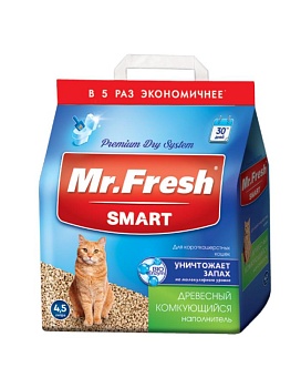 Mr.Fresh SMART наполнитель для короткошёрстных кошек 4х4,5л купить  зоотовары для животных