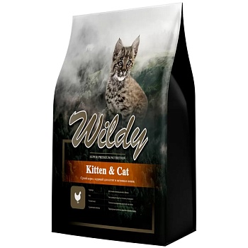 Wildy Kitten & Cat Сухой корм с курицей для котят и активных кошек 15кг купить  зоотовары для животных